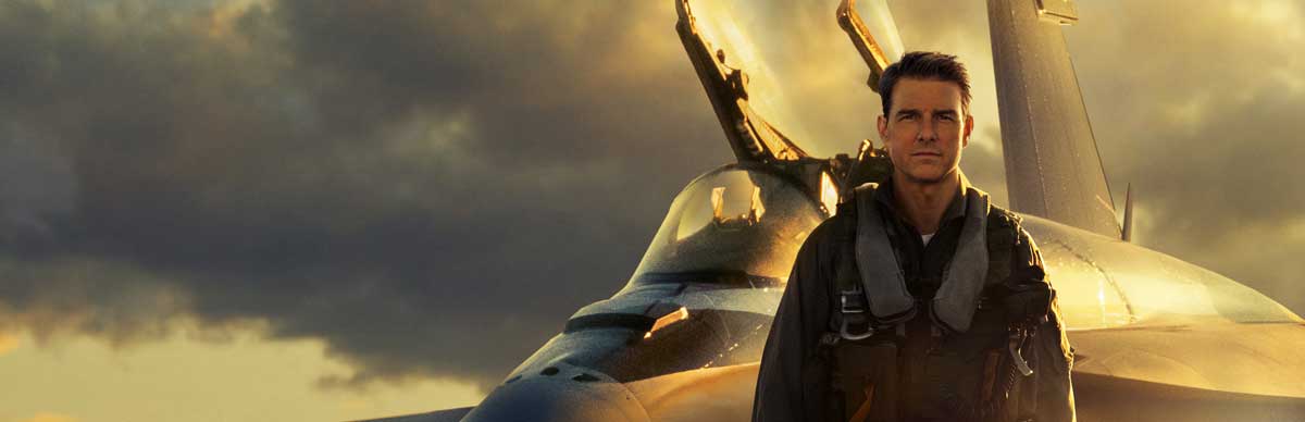 tom cruise in front of an f-18 eagle on the cover of the poster for top gun maverick